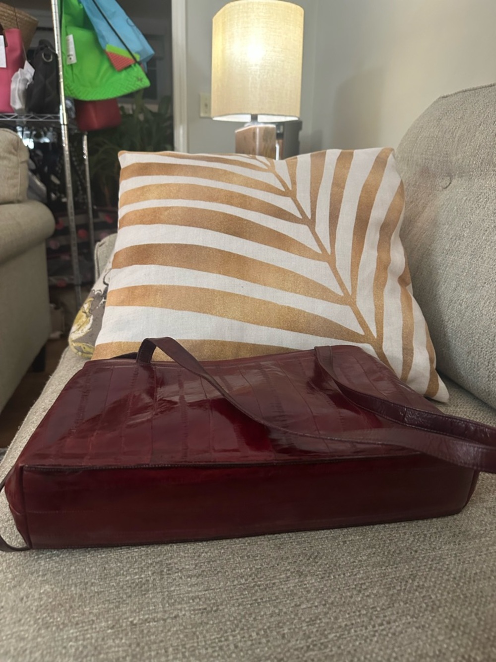 Vintage 90s Burgundy Sunco Korea Eel Skin Bag | Slim Minimalist Quiet Luxury - Picture 9 of 16
